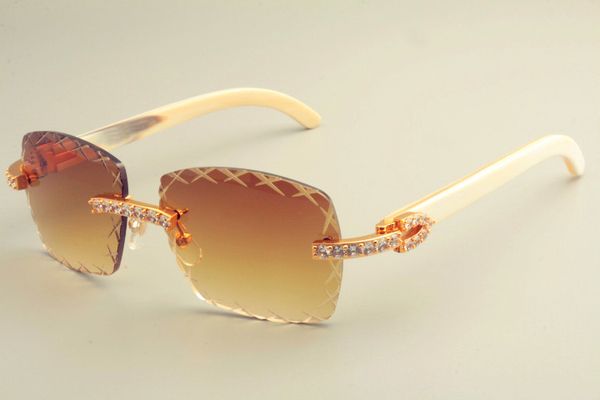 

new transport engraving lens 8300177-1 sunglasses,fashion large diamond sunshade mirror,pure natural white horns mirror legs glasses, White;black