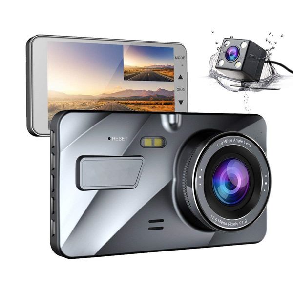 

dash cam new dual lens car dvr camera full hd 1080p 4" ips front+rear blue mirror night vision video recorder parking monitor