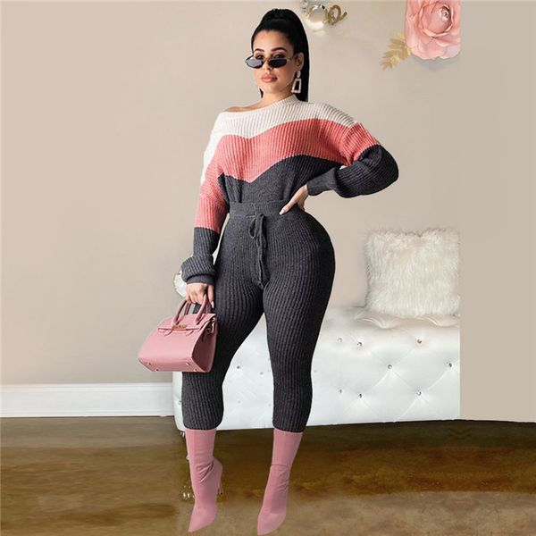 

sweater slim suit pencil sleeve contrast color spring designer sets drawstring long 2pcs womens pants females suits ueqls, Black