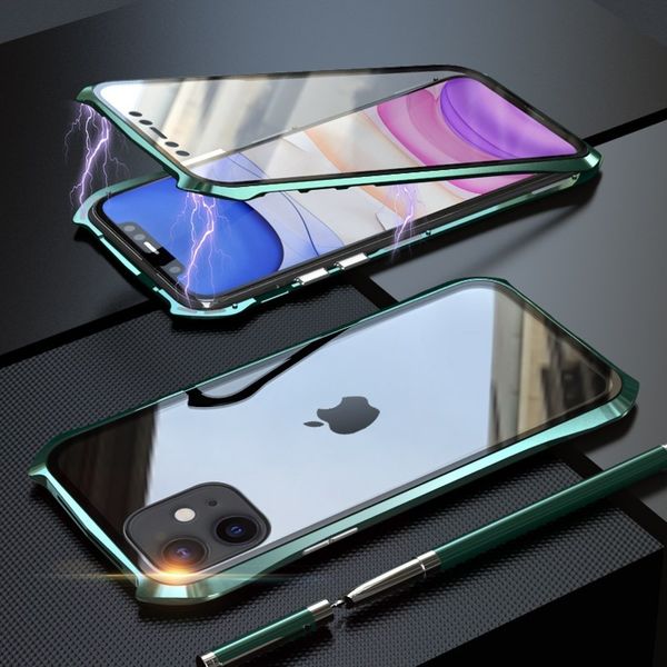 

double side batman magnetic metal frame with explosion-proof tempered glass for iphone 11 pro max