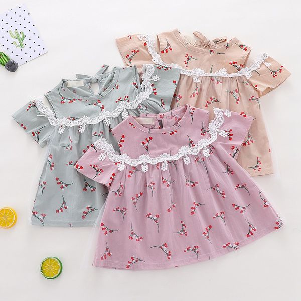 

2019 summer sweet children sweet girl baby floral flower print lace mesh patchwork party princess dress c2141, Red;yellow