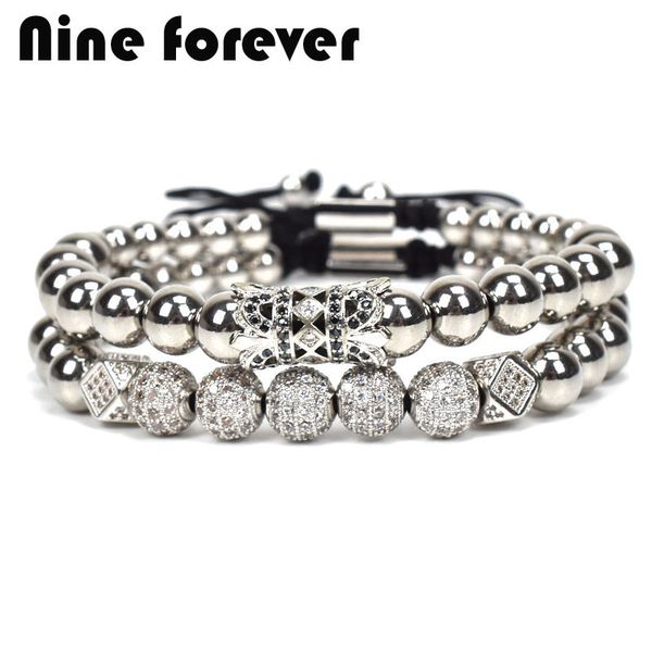 

nine forever stainless steel beads bracelet men jewelry macrame charms bracelets for women pulseira masculina bileklik c19041601, Golden;silver