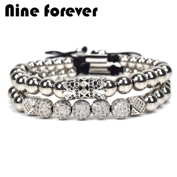 Nine Forever Bracciale in acciaio inossidabile con perline Gioielli da uomo Macrame Braccialetti con ciondoli per donna Pulseira Masculina Bileklik C19041601