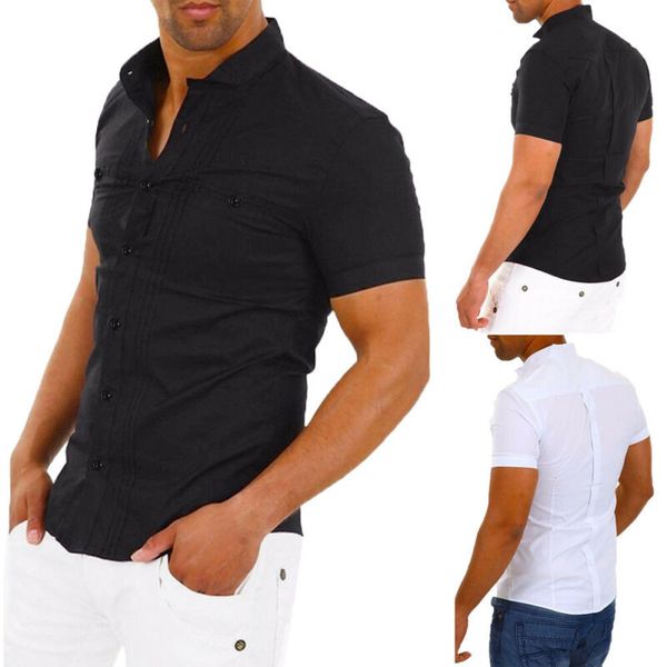 

brand new fashion men's t-shirts slim fit v neck short sleeve muscle tee casual button solid turn down collar fashion 2019, White;black