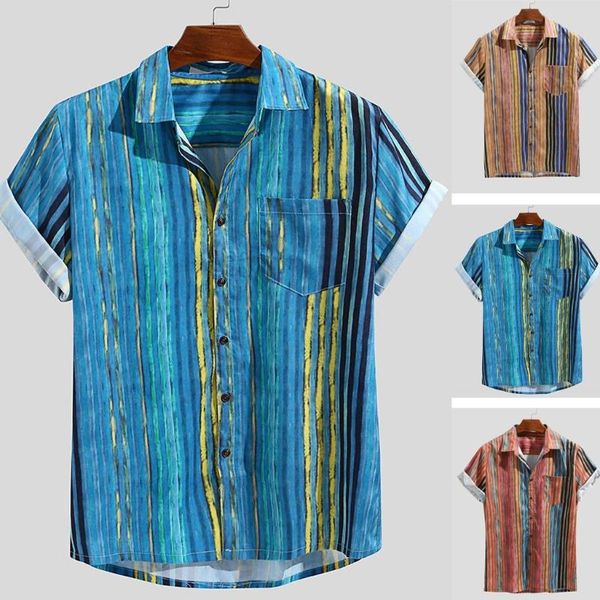 

men's hawaii colorful stripe summer short sleeve loose buttons casual shirt spring summer retro blouse shirts, White;black