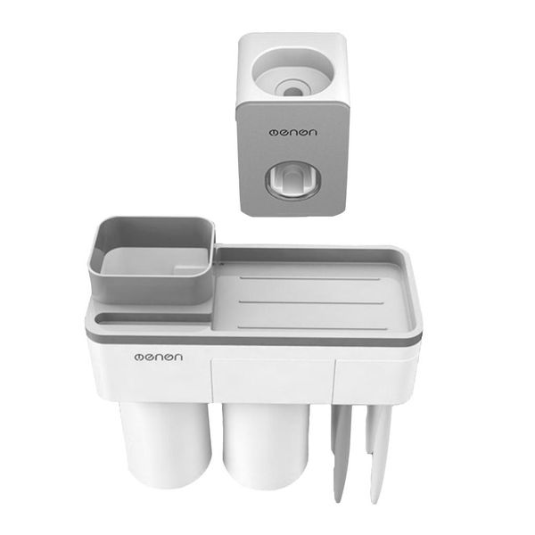 

plastic toothbrush holder set automatic toothpaste dispenser with cups wall mounted storage rack bathroom accessories