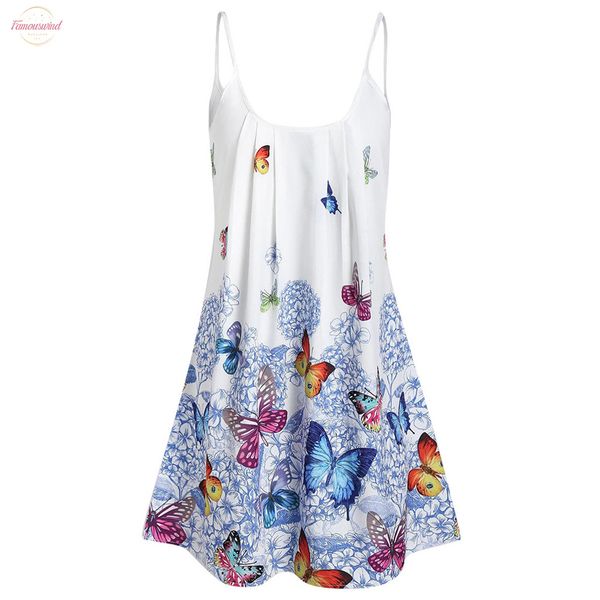 

lady large size butterfly print loose strap dress summer simple outdoor leisure beach holiday party mini dress plus size, Black;gray