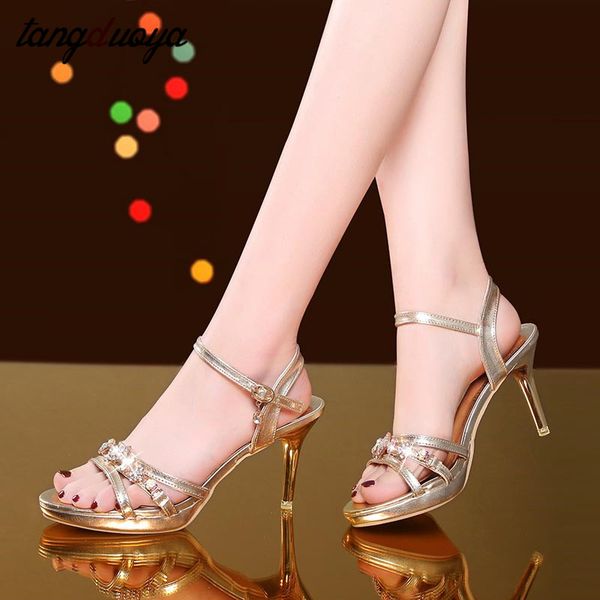 

summer sandals women gold high heels ankle strap pumps women shoes stiletto heels peep toe platform heel shoes 2020, Black