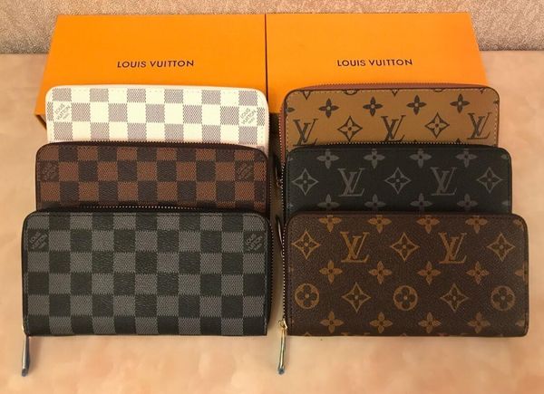 

Whole ale 6 color famou brand fa hion ingle zipper luxury de igner men women leather wallet lady ladie long pur e with orange box 60017