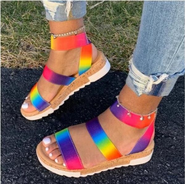 

ollymurs wholesale big size 35-43 female summer multi color platform sandals rainbow ins sandals women fashion shoes woman, Black