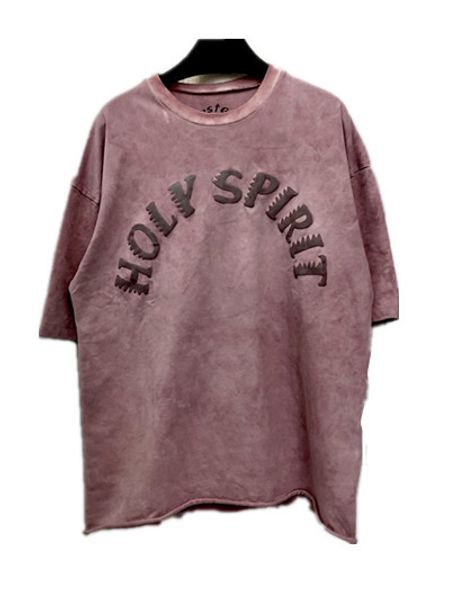 

Mens Designer T Shirts High Street Kanye West Sunday Service HOLY SPIRIT Retro Wash Short Sleeve T-Shirt Pink Casual Clothes S-XL