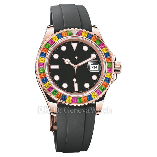 

luxury designer automatic mens watches 116695sats jelly beans bezel mechanical autoamtic watch stainless steel case rubber band wristwatches, Slivery;brown