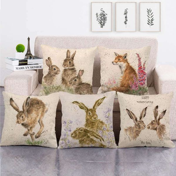 Baby Animal Party Fox Rabbit Cushion Covers Hand Painting Animals