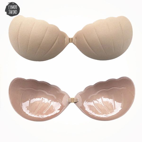 

shell bralette invisible bras strapless front closure adhesive shaped backless bra silicone without straps for women, Red;black