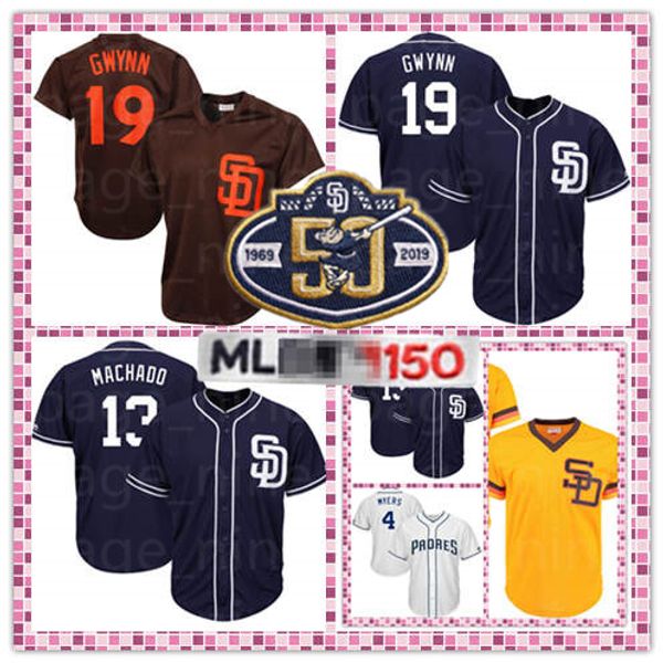 

Very popular 13 Manny Machado 50th Patch Stitched San Diego 19 Tony Gwynn Jersey Wil Meyers Cool Base Mesh Baseball Jerseys