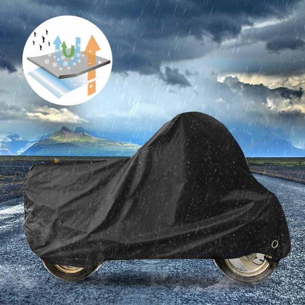 

l/xl/2xl/3xl/4xl waterproof motorcycle cover case outdoor dust uv protector 190t polyester taffeta fabric+pu coating black cover
