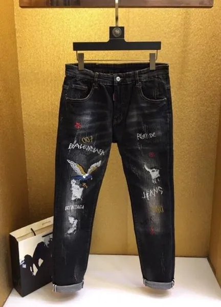 

бренд мужских наградных разрывы натяжных джинсов модельер slim fit омывается motocycle джинсовых брюк hip hopc86b панелей #, Black;red