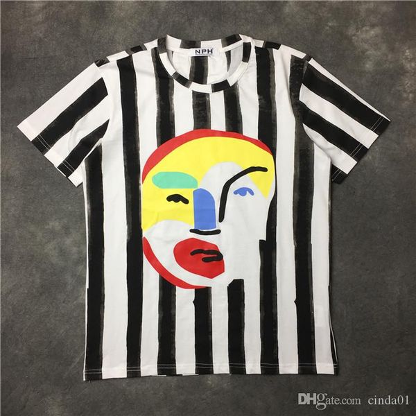 

мужчины funny face printed дизайнер tshirts лето мужской женский полосатой crew neck с коротким рукавом топы solid color тройники, White;black