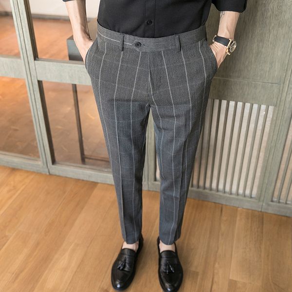 

yasuguoji business casual men pants slim elegant perfume masculino dress pants 2020 new striped suit trousers mens suit, White;black