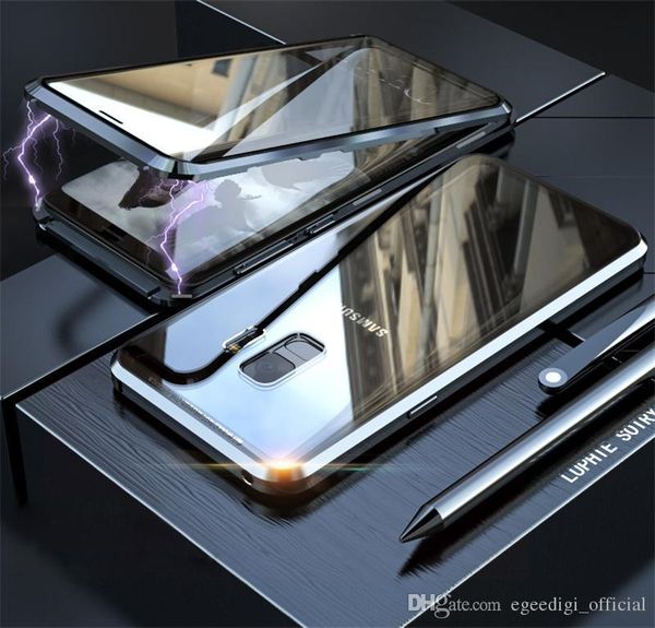 

tina front+back glass magnetic metal back cover for iphone 8 7 6s x xr xs max plus samsung s8 s9 s10 5g plus s10e note 9 8 phone case