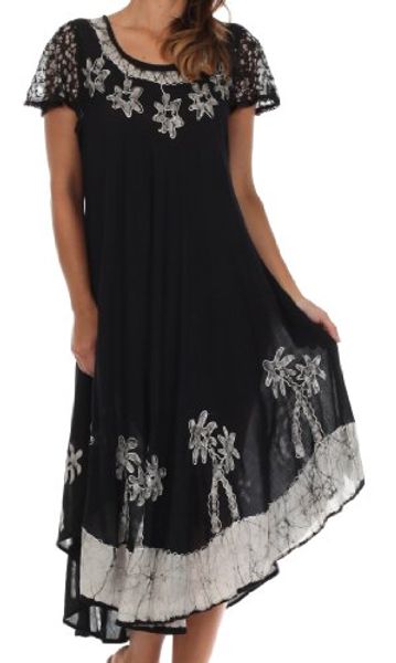 

sakkas batik palm tree cap sleeve caftan dress/cover up, Black;gray