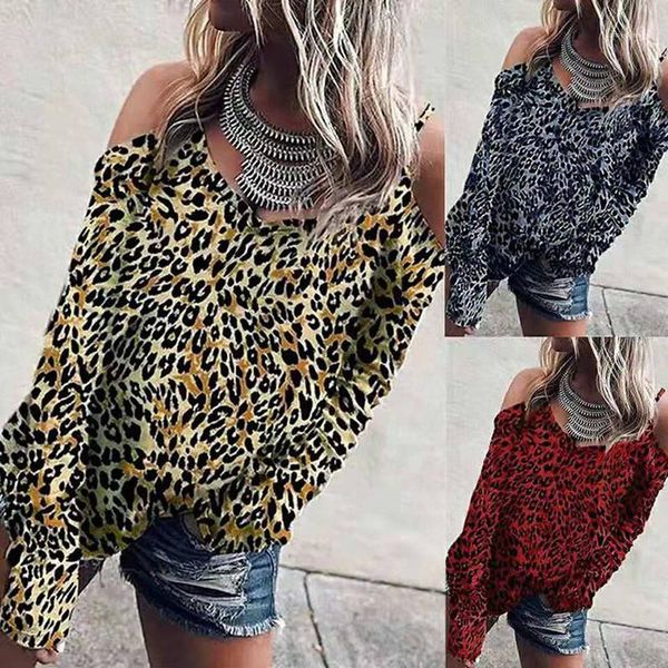 

designer tshirts sashes long sleeve autumn womens off shoulder casual female clothing leopard printed womens, White