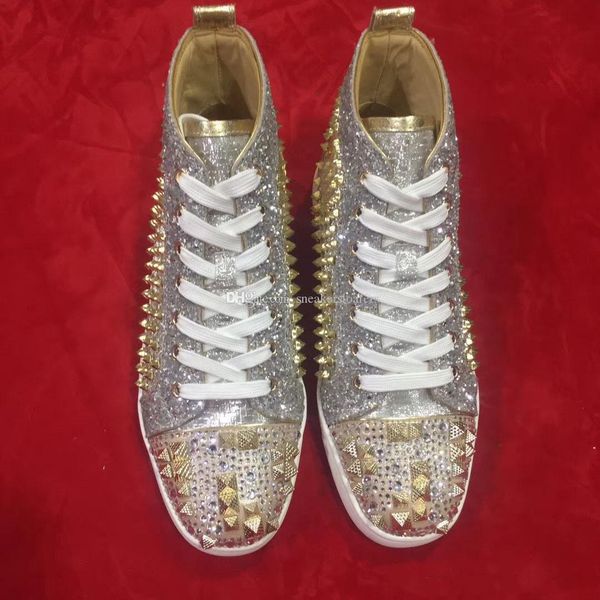 

fashion spikes & strass sneaker shoes designer brands red bottom shoes for women,men flash leather casual walking wedding,dress,party, Black