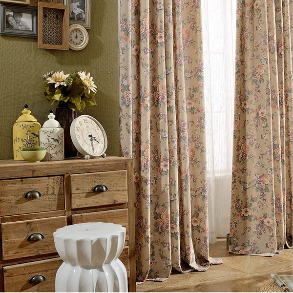 

vintage pastoral window curtain design polyester cotton semi light shading printed curtains for living room(single panels
