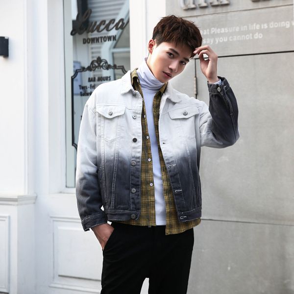 

e-baihui 2021 spring and autumn men's gradient jacket loose casual jacket, multi-pocket large size korean youth denim jacket yfky9013, Black;brown