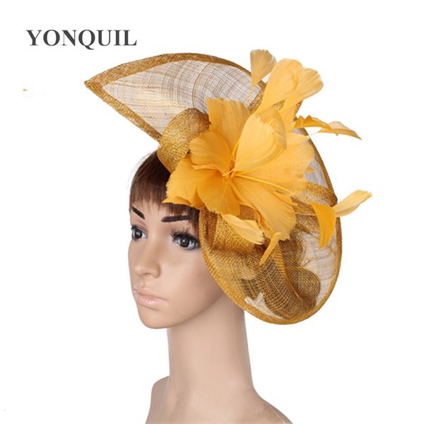 

21 colors select cocktail hats sinamay base with feather flower fascinator hair accessories occasion wedding hats
