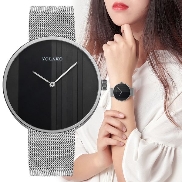 

yolako quartz wristwatch women watch high-end steel mesh belt ladies watches round dial dress gift clock bayan kol saati #w, Slivery;brown