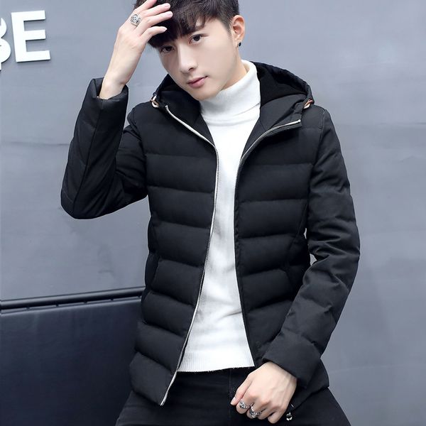 

winter thick down feather cotton-padded clothes korean-style hooded cotton-padded clothes men's youth casual men's warm, Black
