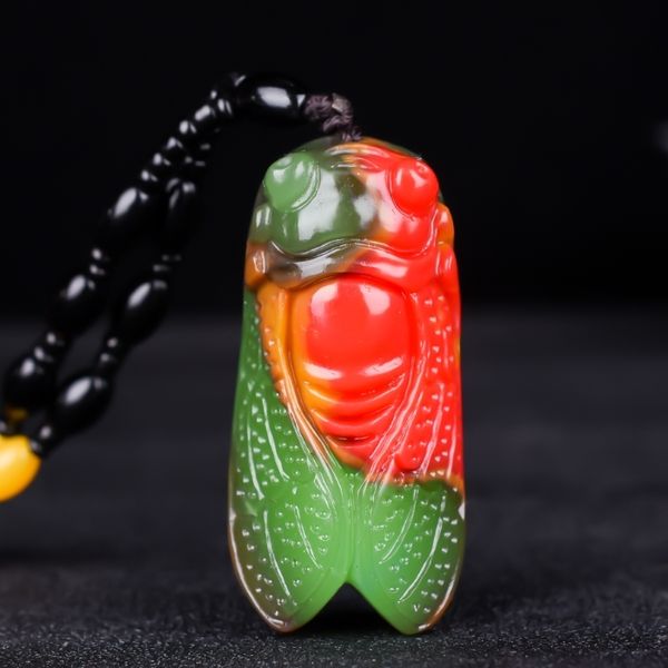 

Fashion Colour Cicada Jade Pendant Necklace Jewellery Chinese Hand-Carved Women Man Luck Gifts Amulet Free Rope