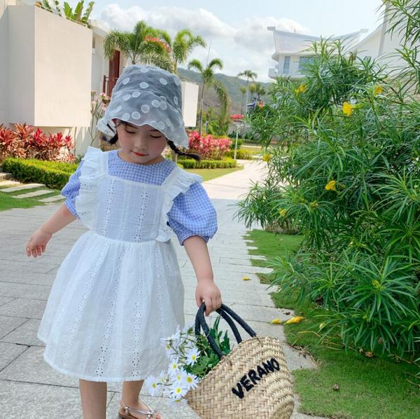 

2020 korea style baby girls 2pcs set plaid blouse+vest dress summer kids girls suits 1-6 years, White