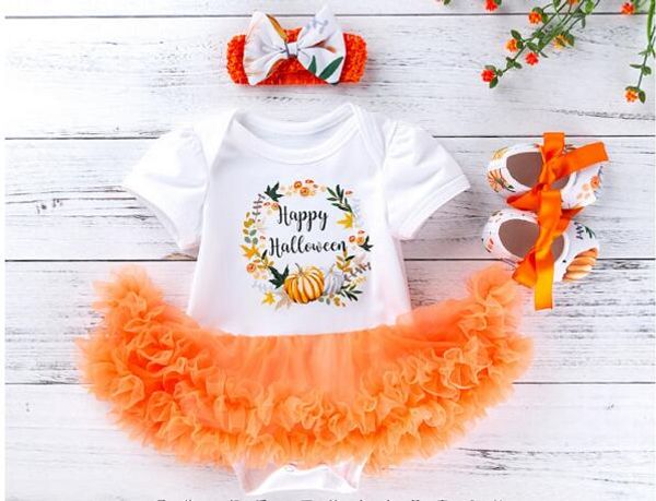 

0-2T Baby Girl Halloween Clothing Tutu Romper Pumpkin With Flower Print Romper Short Sleeve Baby Girl Cosplay Clothing romper