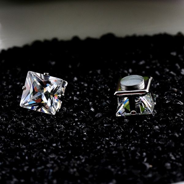 

no piercing 4/5/6/7/8mm square zircon magnetic stud earings for women men kids no hole crystal ear studs jewelry magnet earring, Golden;silver