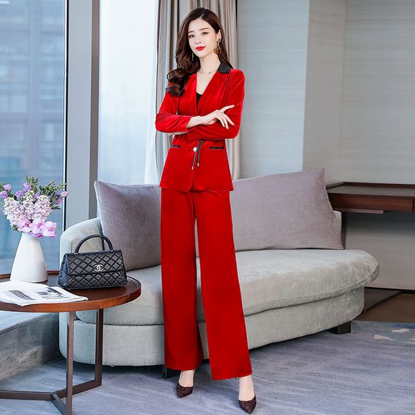 

women's suit spring and autumn new women's solid color gold velvet suit two-piece (jacket + pants) business, White;black