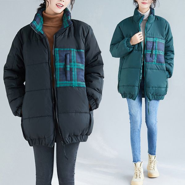 

winter cotton jacket women loose thick warm jacket female 2020 new fashion standing zipper pocket casual down, Black