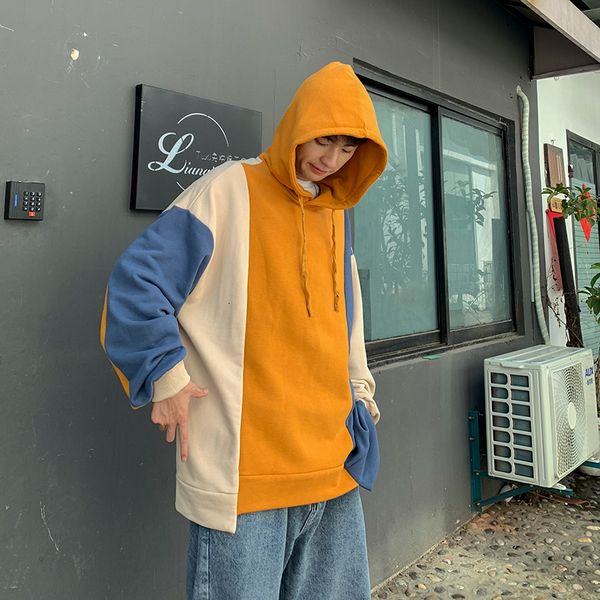 

2019 autumn and winter new ins youth popular hooded sweatshirt fashion casual korean original hit color pullover yellow / green, Black