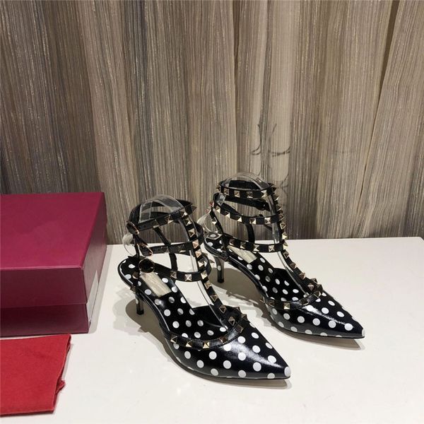 

2020 brand fashion luxury designer women shoes high heels brand fashion luxury designer women shoes rivets sandals heels women dress shoes, Black