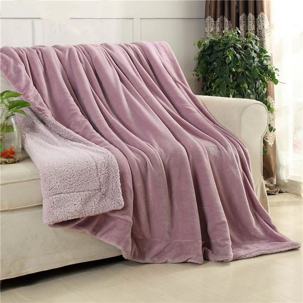 

thick throw blanket warm sherpa bedding plaids solid color s m l size