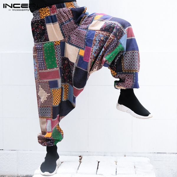 

incerun plus size harem pants men nepal pants baggy low crotch trousers loose wide pant hiphop elastic waist sweatpants pantalon, Black