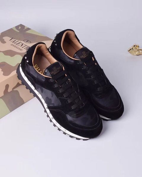 

2020 new rockrunner camouflage shoes valentino noir fabric nappa sneaker genuine leather mens women flats luxury trainers size 35-45 a1, Black;red