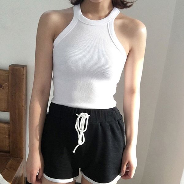 

женщины лето без рукавов холтер вокруг шеи верхней части бака vintage полосатый thread насечками вязаные камзол основные виды спорта tight т, White