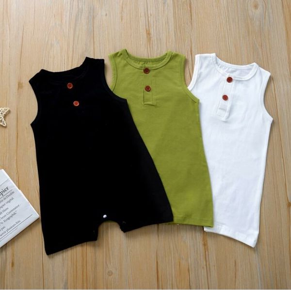 

kids designer clothes boys dinosaur cartoon rompers infant summer sleeveless button jumpsuits toddle fashion onesies solid bodysuits cyp267, Blue