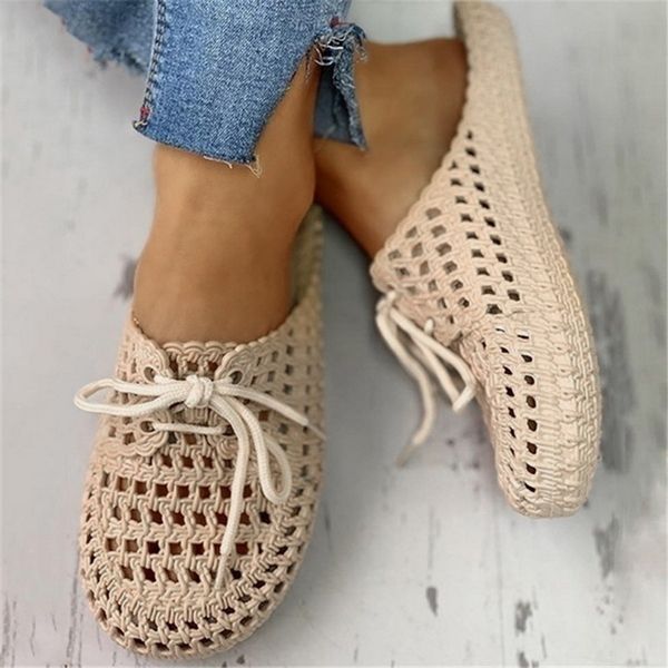 

women slippers summer hollow out breathable slippers sandals flat women canvas casual shoes lace up flip flops mules black blue