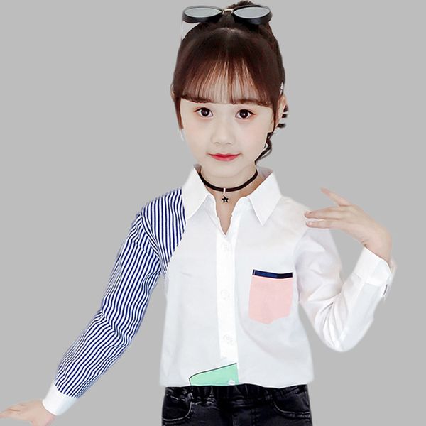 

блузка для девочек полосатый узор рубашки блузка детская школа для детей для девочек весна осень детские костюмы для девочек y200704, White;black