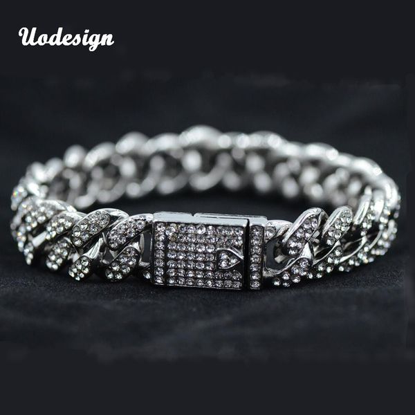 

hip hop miami curb cuban bracelet gold silver iced out paved rhinestones rapper big magnet casp bracelet jewelry, Black