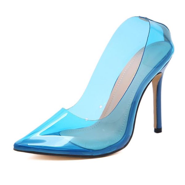 

2019 мода женские насосы рабочая обувь высокие удобные острым носом шпильки лето синий цвет прозрачный y200405, Black