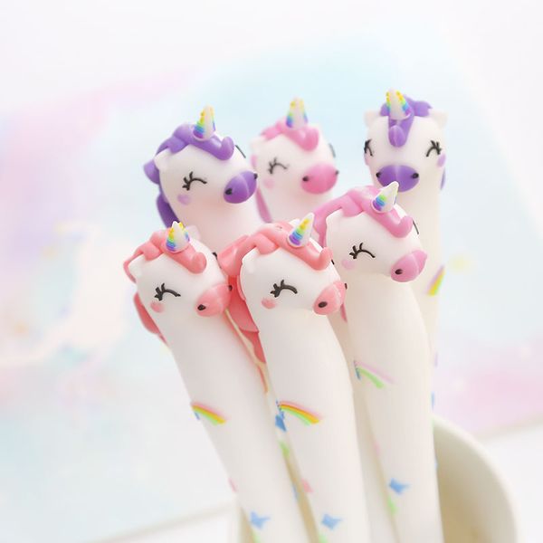 

replaceable ink gel pens school supply stationery colorful cute unicorn gel pen kids gift 0.5mm black blue ink pen 1071